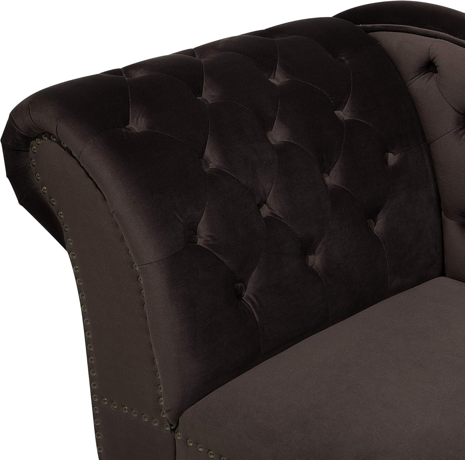 Vintage Left Hand Velvet Chaise Lounge Brown Chesterfield Tufted Fabric Sofa