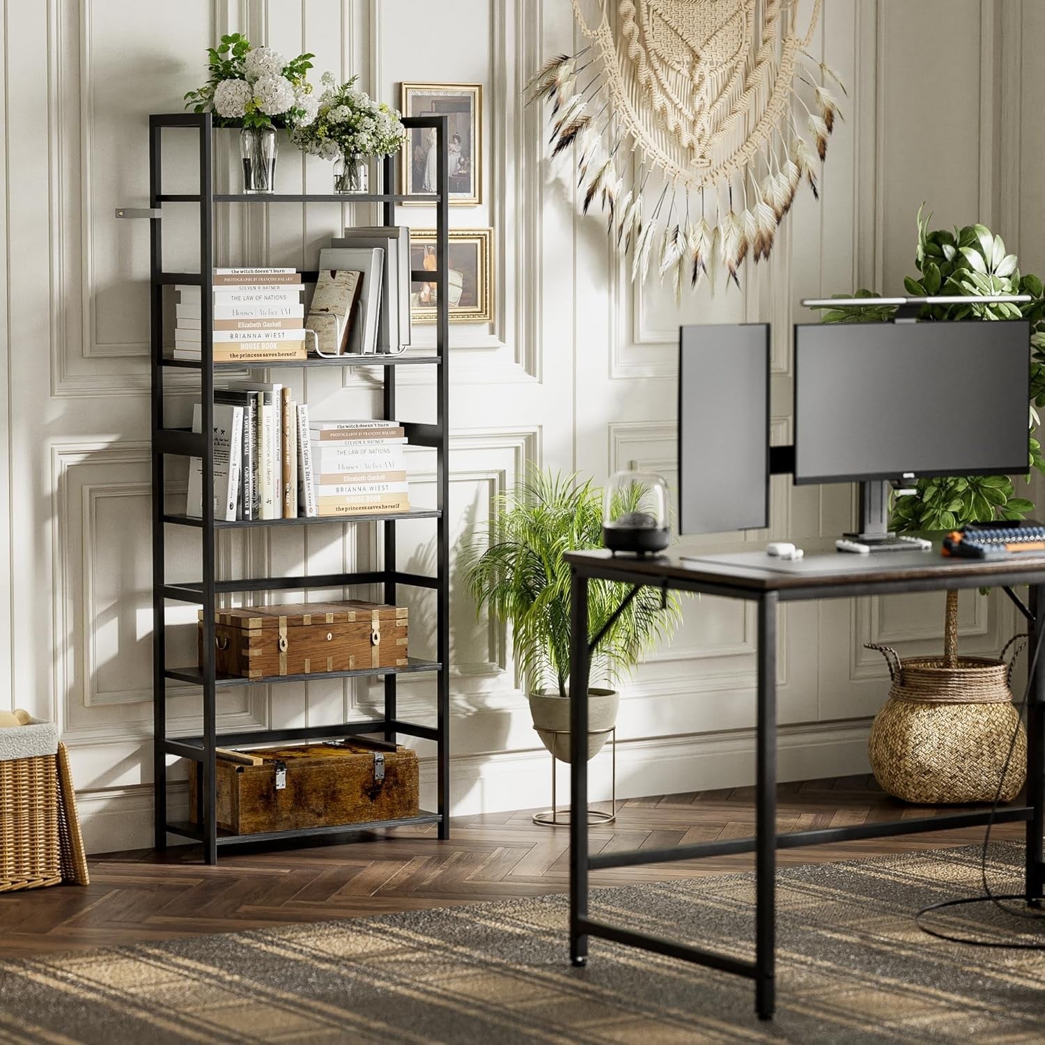 5-Tier Industrial Ladder Bookshelf, Tall Display Storage Unit for Home Office