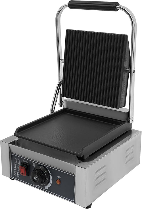 Commercial Panini Press Grill 1800W Adjustable Temp Double-Sided Plates