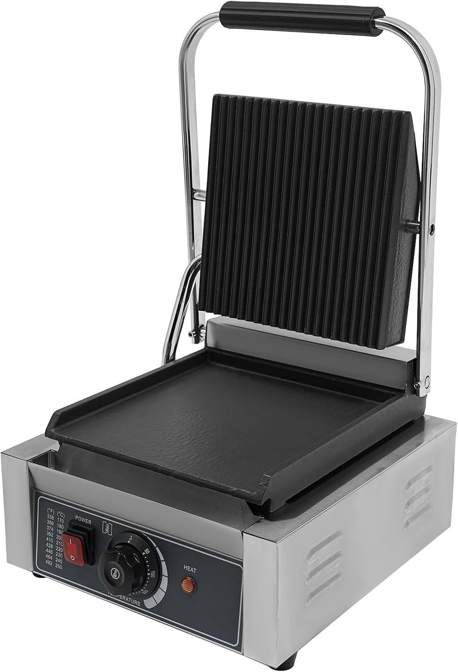 Commercial Panini Press Grill 1800W Adjustable Temp Double-Sided Plates