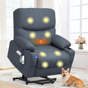Electric Lift Recliner Chair Oversized Massage Heat USB Type-C Dark Blue Sofa