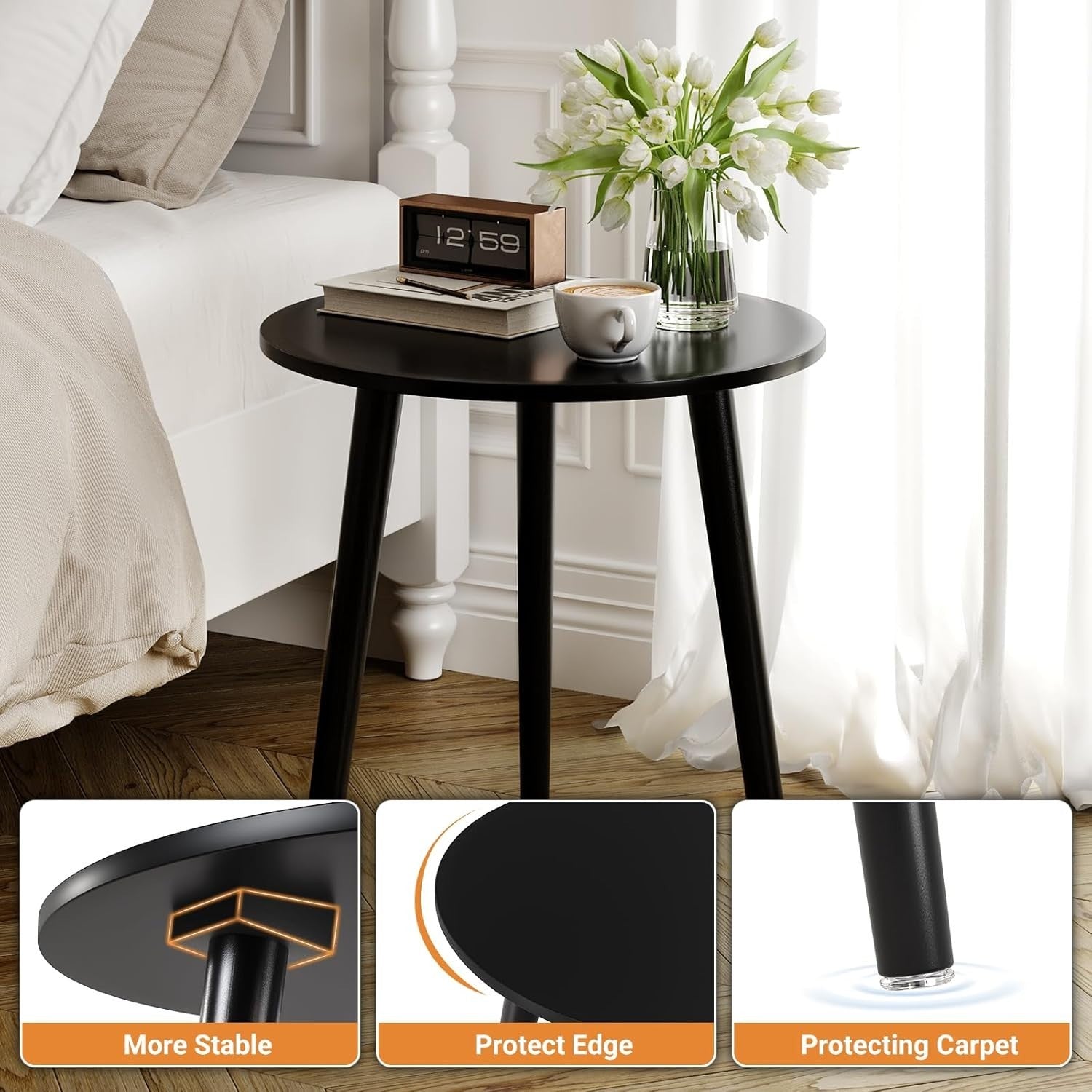 Small Round Side Table with Sturdy Iron Legs, 42x42x51cm, Multi-Use