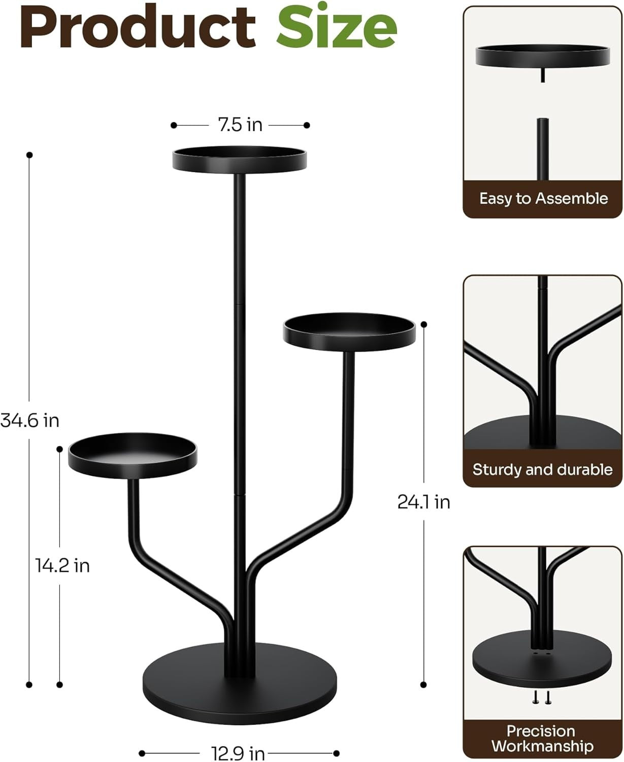3 Tier Metal Plant Stand Indoor Outdoor Flower Shelf Iron Display Rack Black