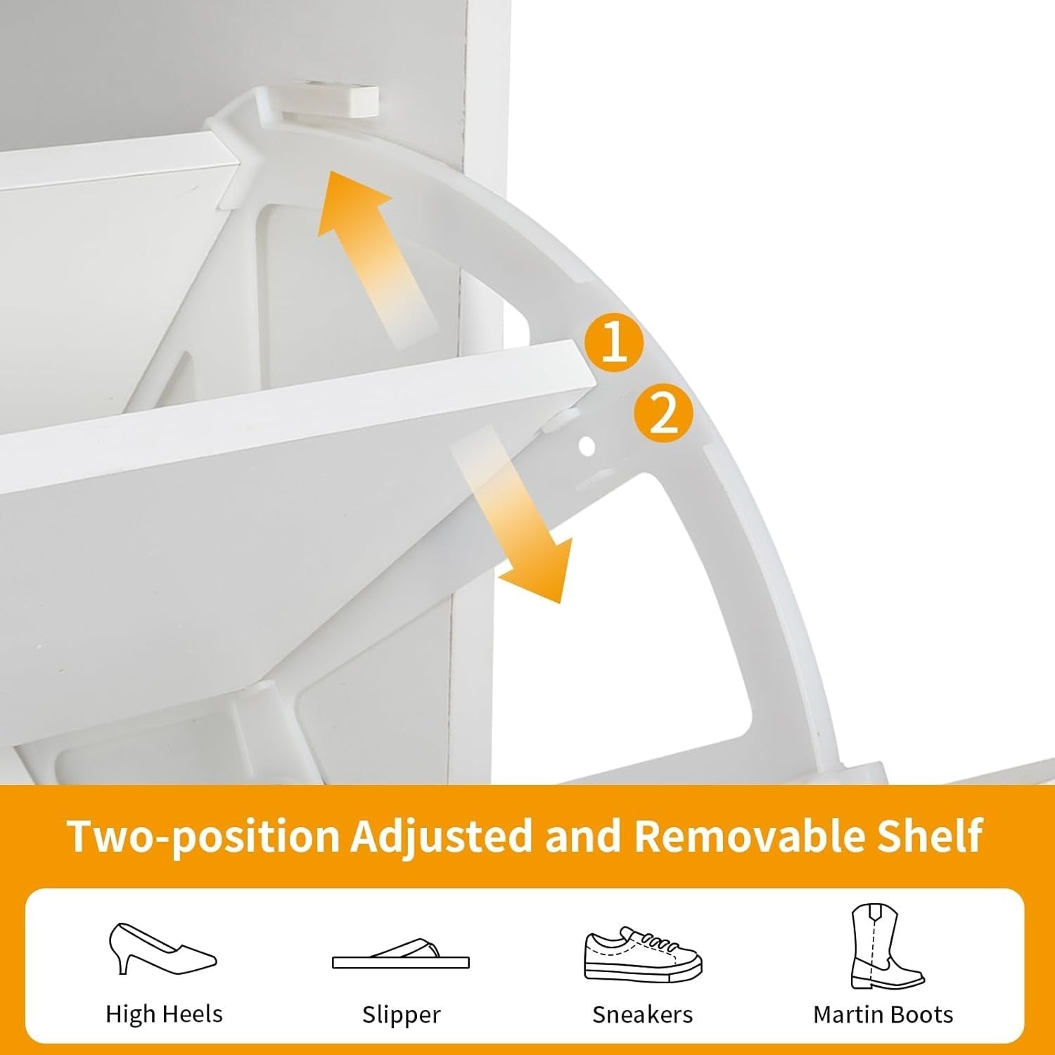 Modern White Shoe Storage Cabinet – 4 Flip Drawers, Adjustable Shelves