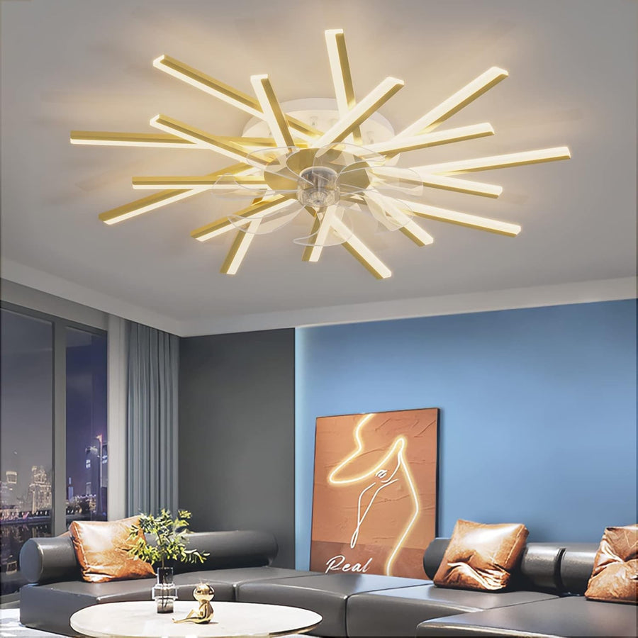 LJX 92cm Ceiling Fan with LED Light, Remote & App, 6 Speeds, Dimmable, Gold