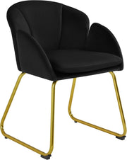 Black Velvet Tub Vanity Chair Modern Petal Accent Armchair with Gold Legs