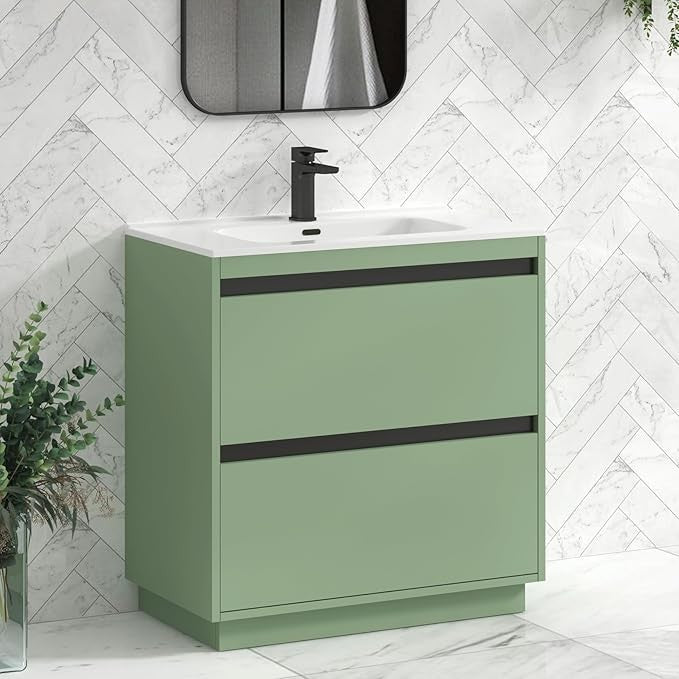 800mm Mint Green Floor Standing Vanity Unit with Basin Sink 2 Drawer Cabinet