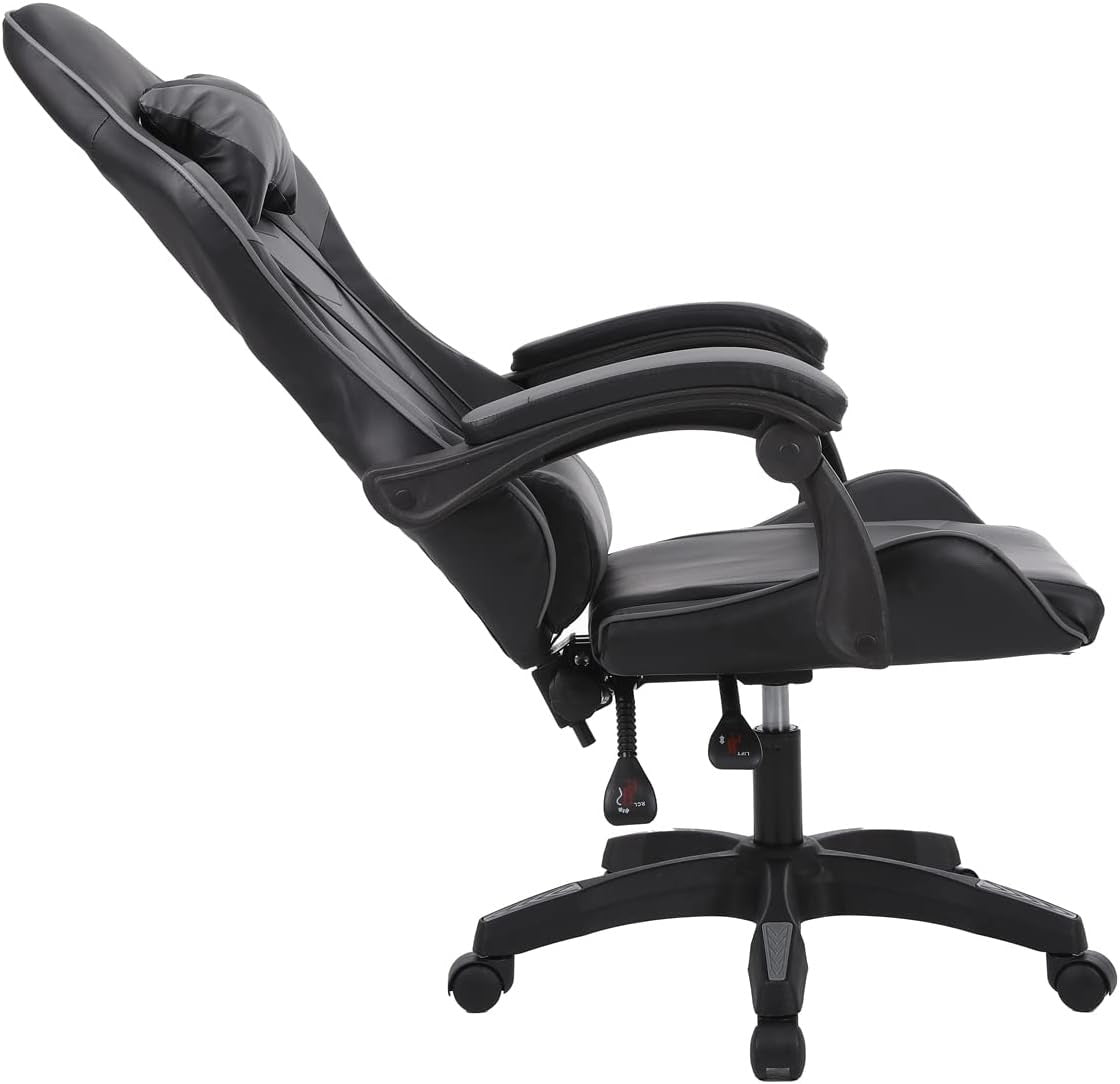 Ergonomic Gaming Chair Office Desk Chair 360° Swivel Faux Leather Grey