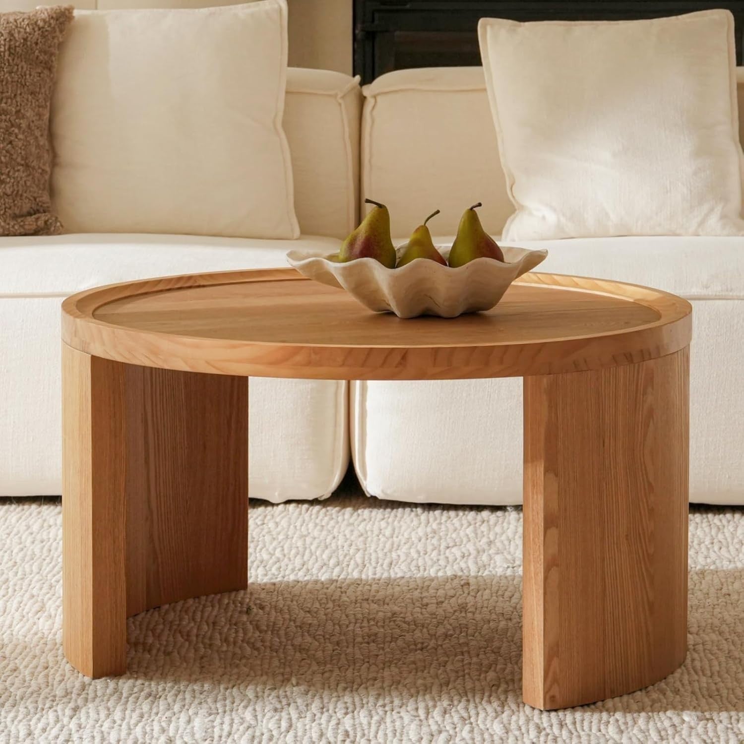 Nesting Coffee Table Set 2 Round Wood Side End Tables Natural Pine Furniture