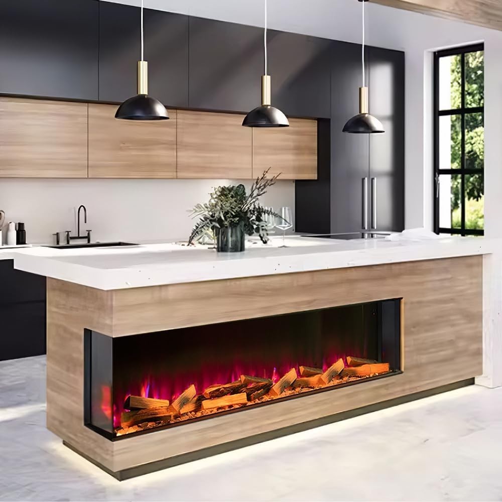 60” Electric Fireplace Wall Mounted Insert LED Flame Heater w/ Remote