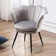 Grey Velvet Lounge Chair Gold Legs | Petal Back Armchair for Bedroom