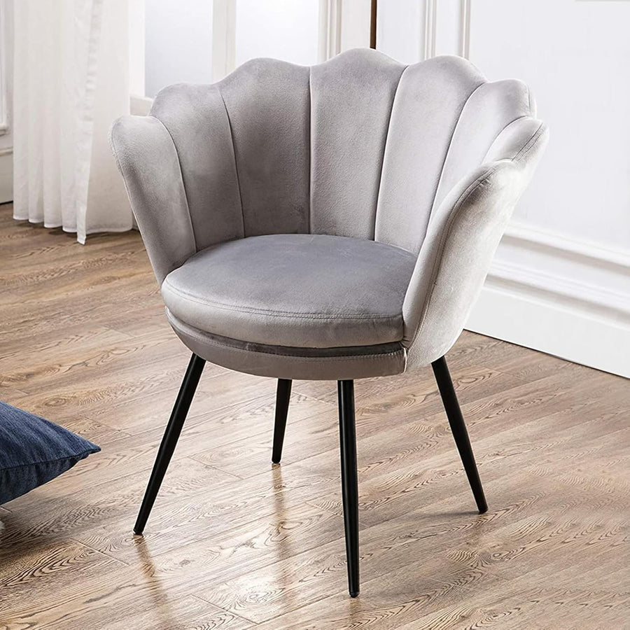 Grey Velvet Lounge Chair Gold Legs | Petal Back Armchair for Bedroom