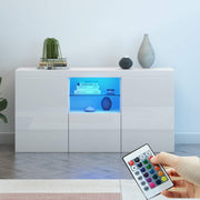 High Gloss White Sideboard Cabinet with LED Lights 3 Doors Storage Unit