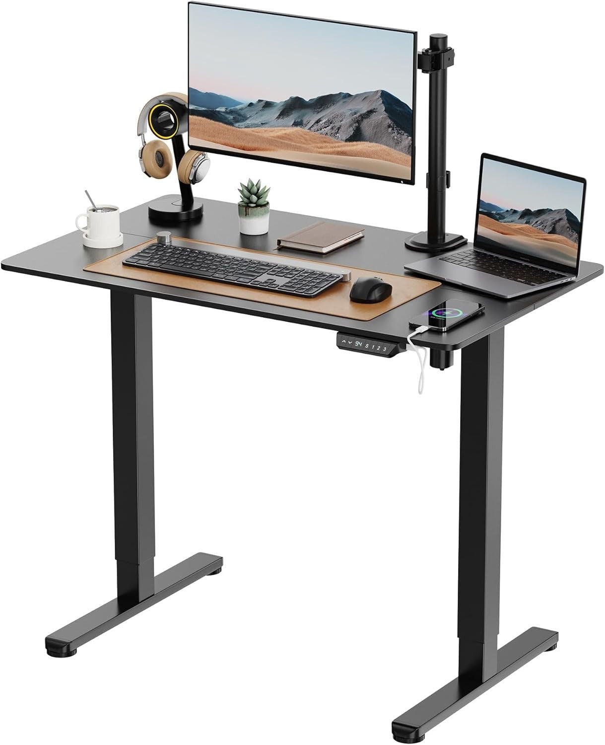 Black 100x60cm Electric Standing Desk with USB-C & Memory Height Control