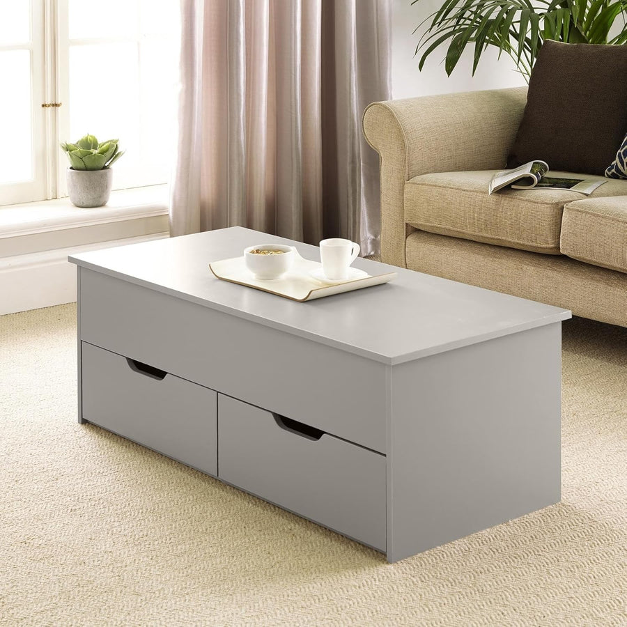 Modern Lift-Top Coffee Table with Locking Storage Drawers Grey 115x50x40cm