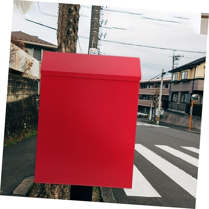 Wall-Mounted Lockable Mailbox Red Iron Postbox Secure Outdoor Letter Holder