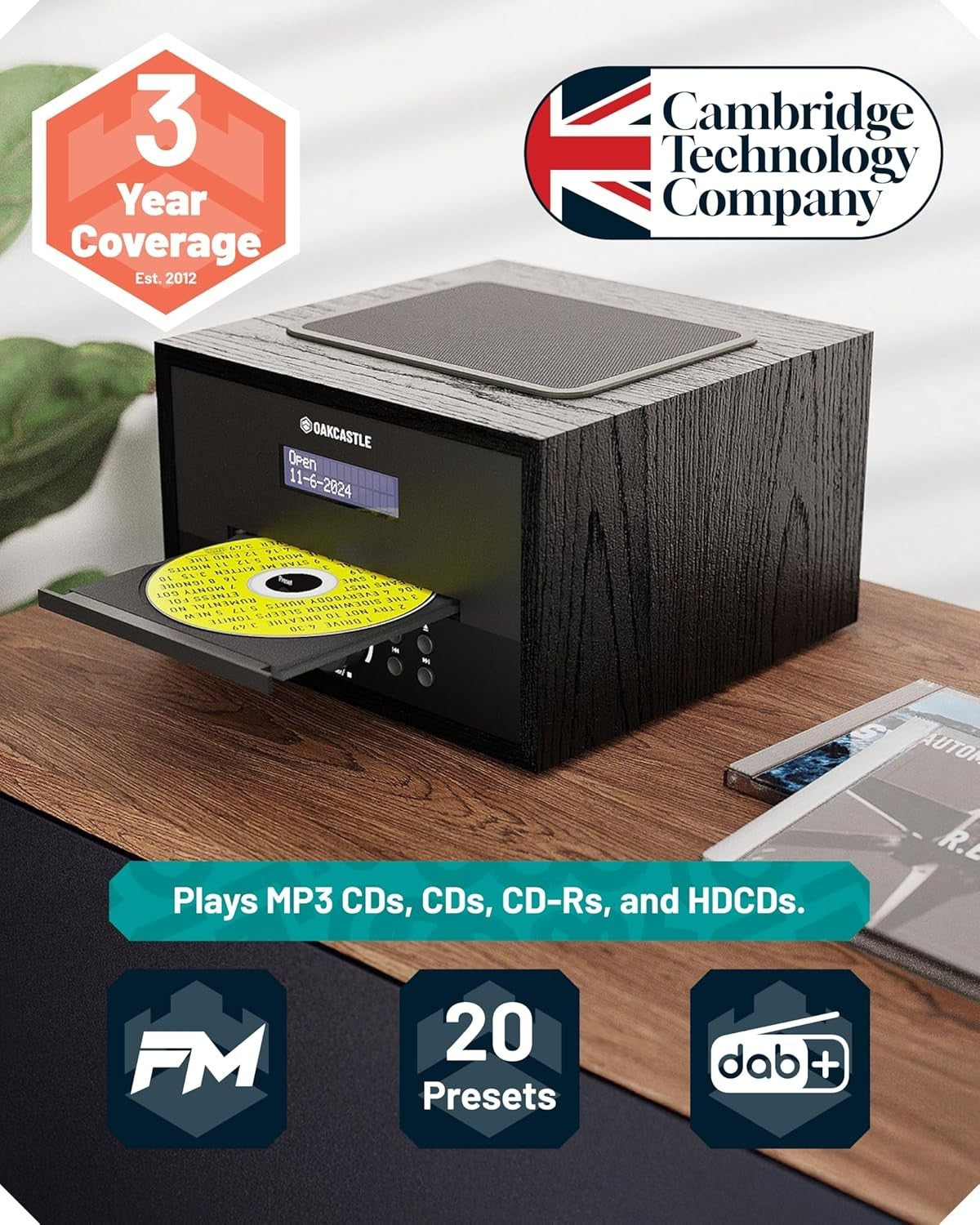 Bluetooth DAB+ CD Player Stereo System 40W | USB AUX FM | Dual Alarm Remote