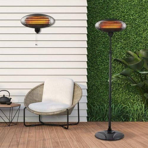Outdoor Electric Patio Heater 2000W Freestanding Adjustable Height Weatherproof