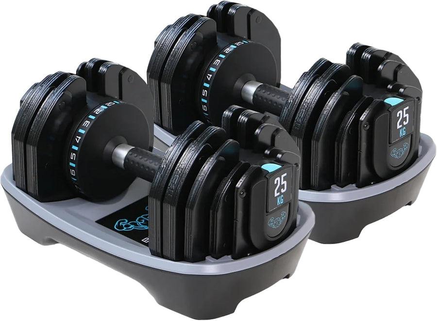 Smart Click Adjustable Dumbbells Pair 2–25kg Space Saving Home Gym