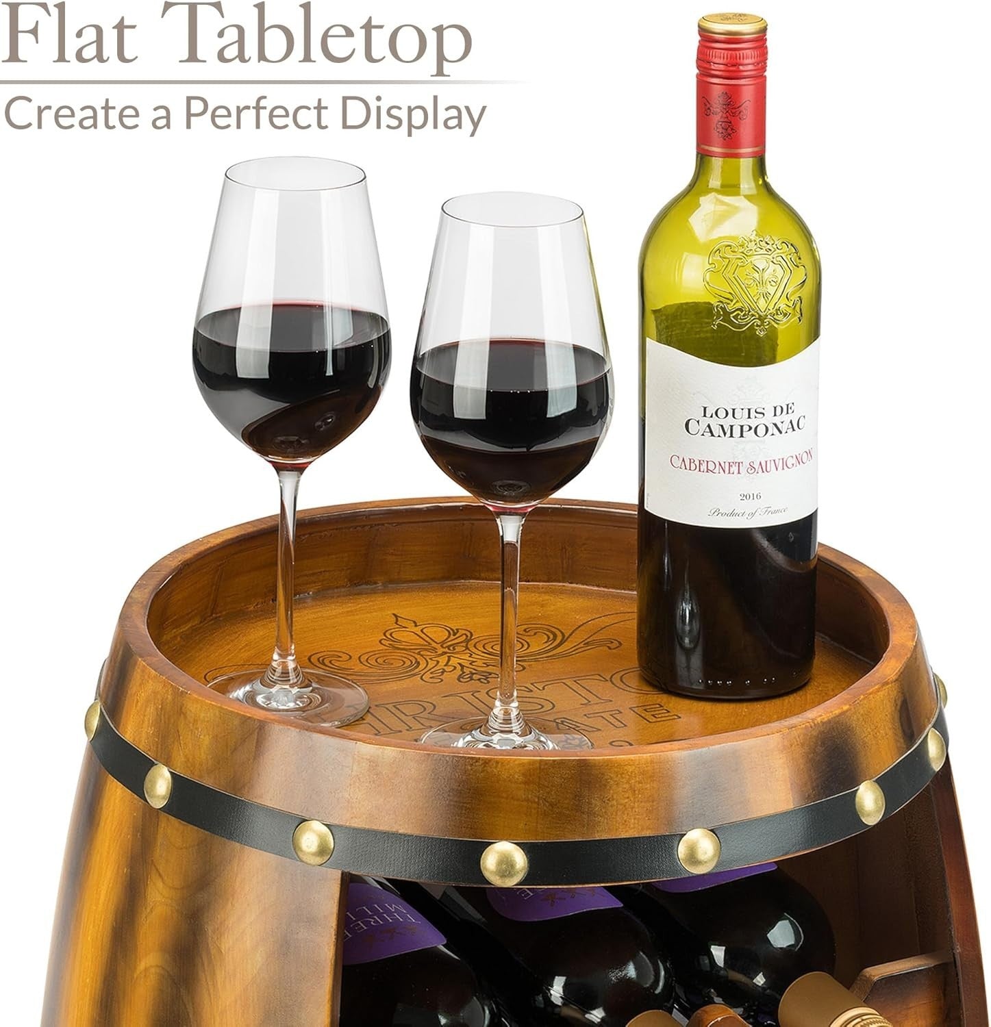 Oak Effect Barrel Wine Rack 14 Bottle Freestanding Storage Cabinet