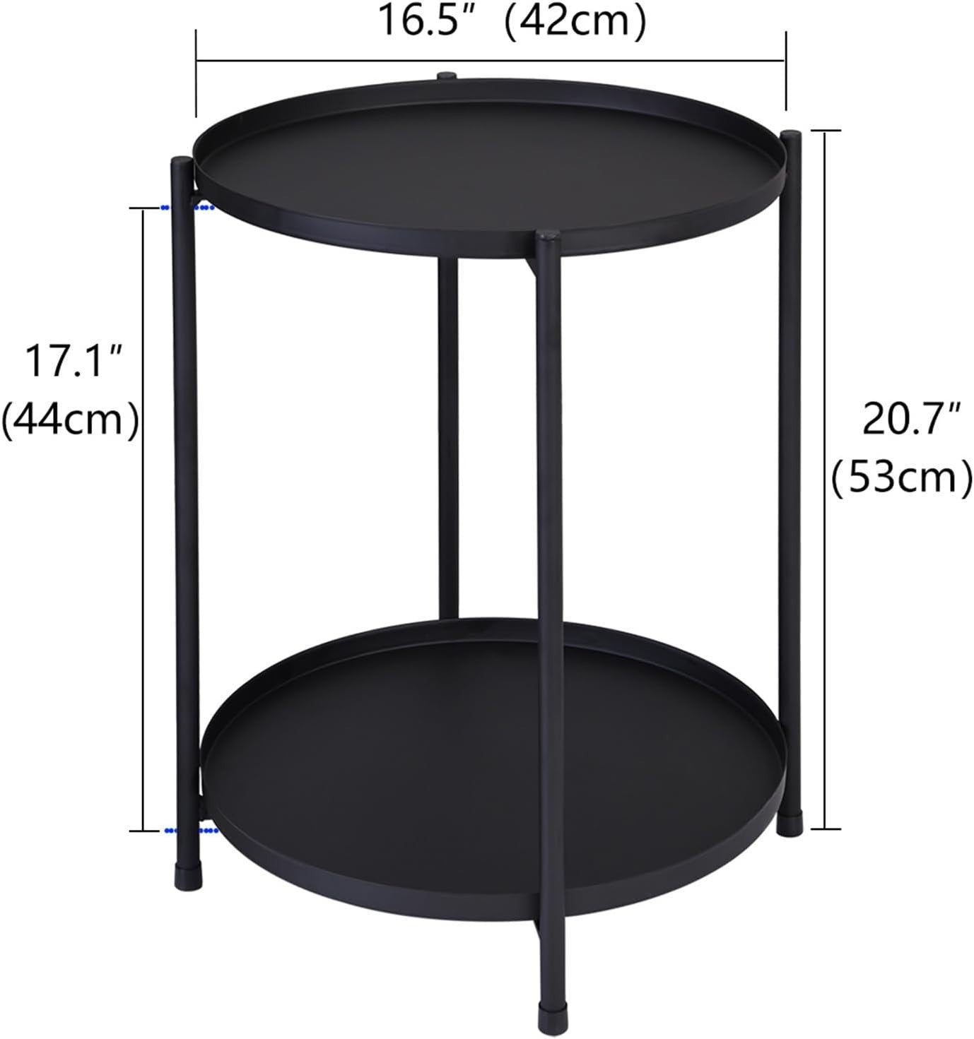 2-Tier Round Side Table with Removable Metal Tray, Sturdy Anti-Rust Coffee Table