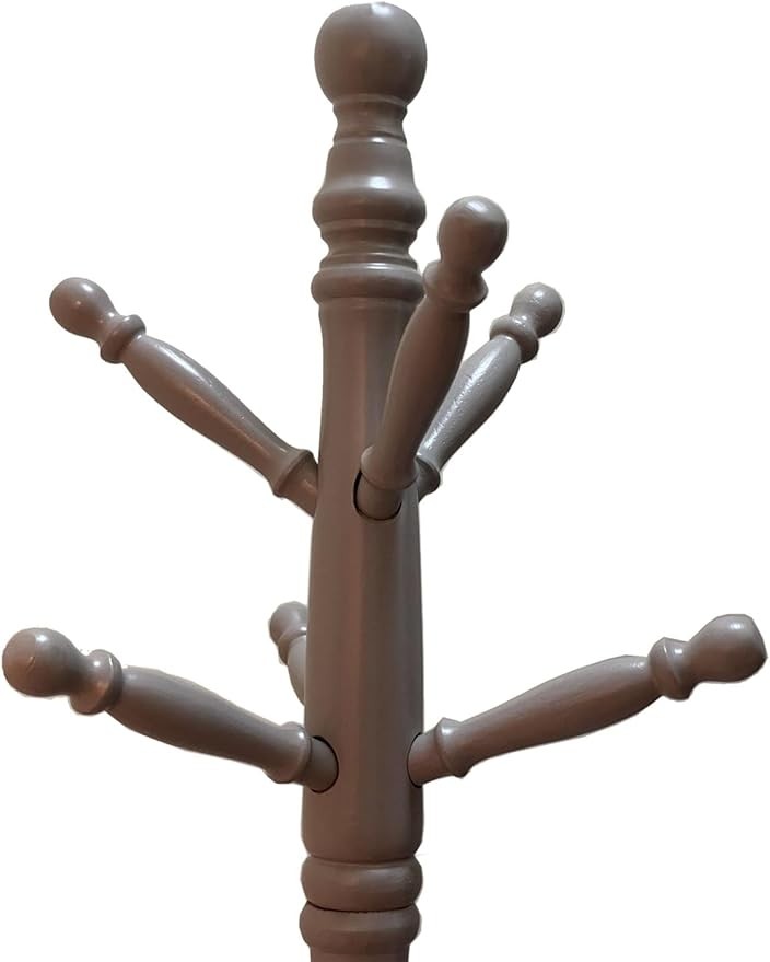 Grey Wooden Coat Stand with 9 Hooks | Solid Wood Freestanding Coat Rack for Hats