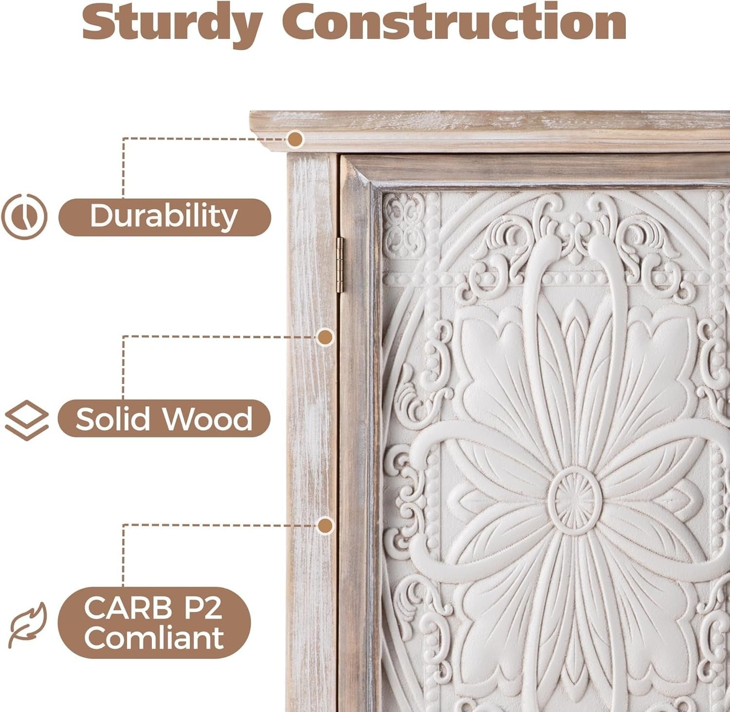 French Country Buffet Cabinet with 3 Doors Large Storage Grey Style Wood