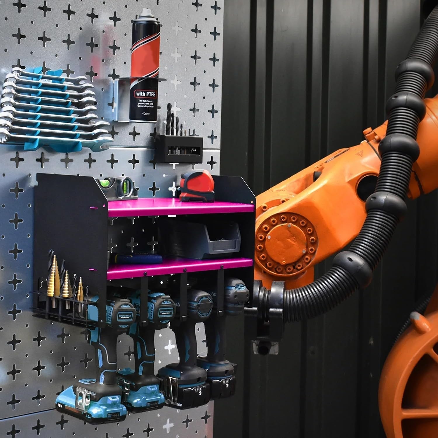 Wall-Mount Drill Storage Rack Pink 23D x 39.5W x 30.5H cm