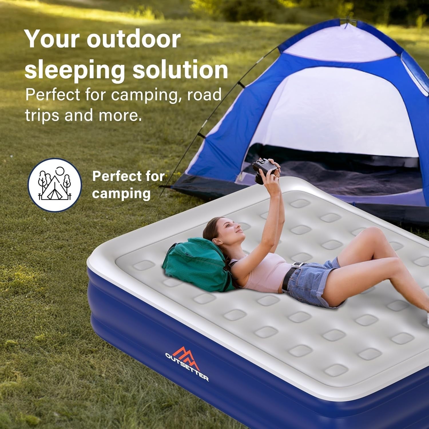 Luxury Raised Double Air Mattress with Built-In Pump, Waterproof & Portable