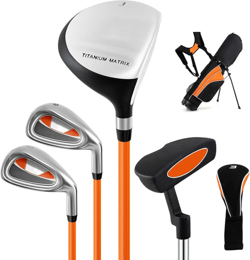 Kids Golf Club Set Right Hand Fairway Irons Putter Stand Bag Beginner