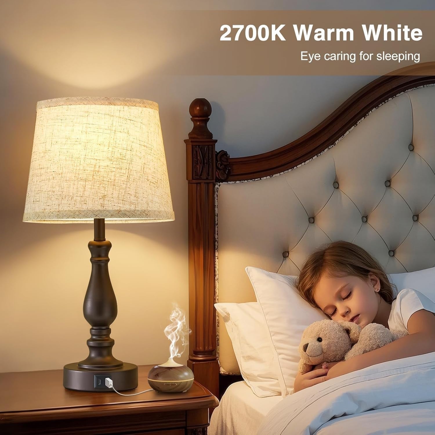 Touch Dimmable Bedside Table Lamps with Dual USB Charging, Set of 2