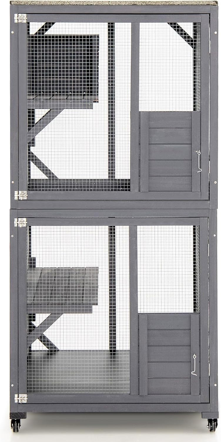Large Outdoor Cat House with Platforms, Resting Box & Waterproof Roof
