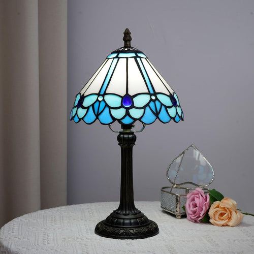 Blue Butterfly Stained Glass Table Lamp | LED Bedside Desk Light 8x8x14 Inch