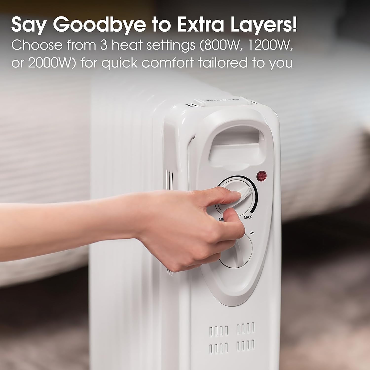2000W Oil Filled Radiator Heater 9 Fin Portable Electric Thermostat