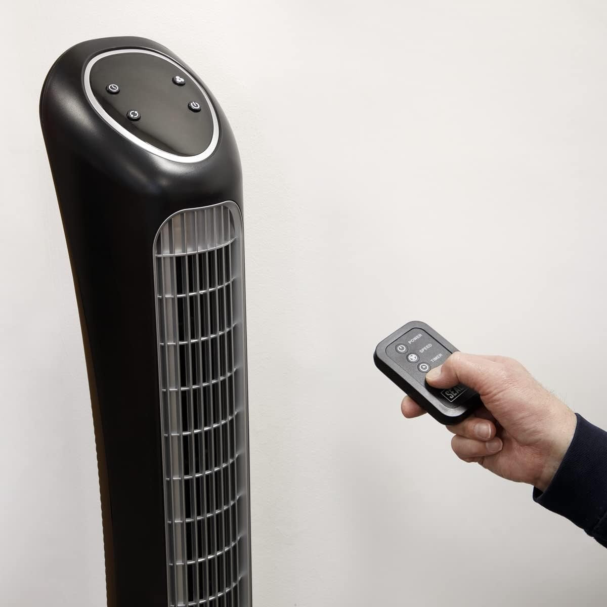 Quiet 43" Tower Fan 5-Speed Oscillating Cooling Air Circulator w/ Remote Silver