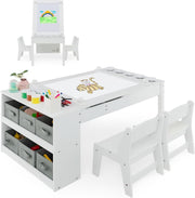 Kids Activity Table & 2 Chairs Set w/ Storage, Paper Roll, 5 Paint Cups
