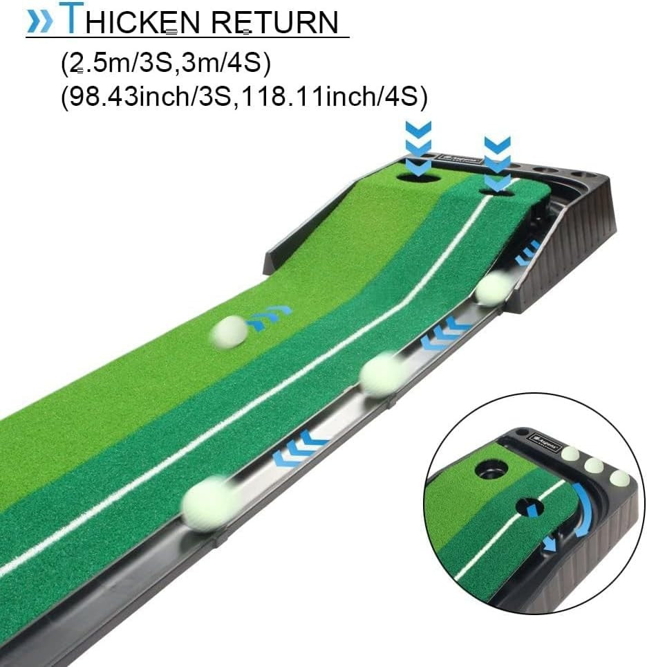 Indoor Golf Putting Mat 9.8ft Automatic Ball Return Practice Green Set