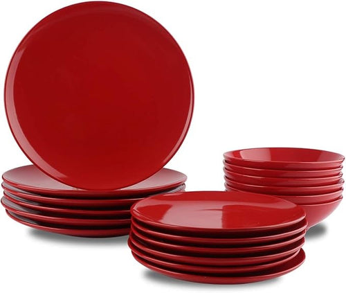 18pc Stoneware Dinnerware Set Red Plates Bowls Service for 6