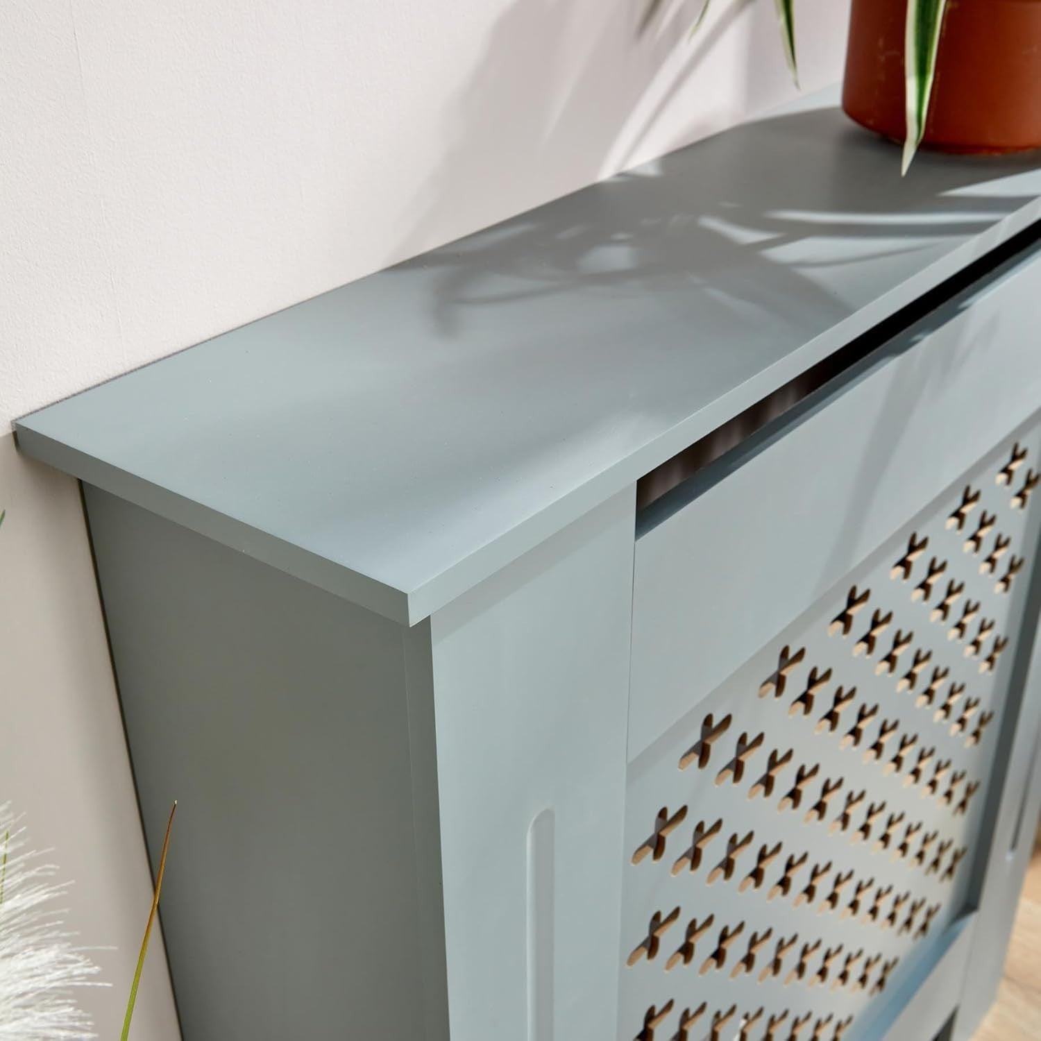 Grey Radiator Cover Small 78cm Wooden Cabinet Decorative Grill & Shelf