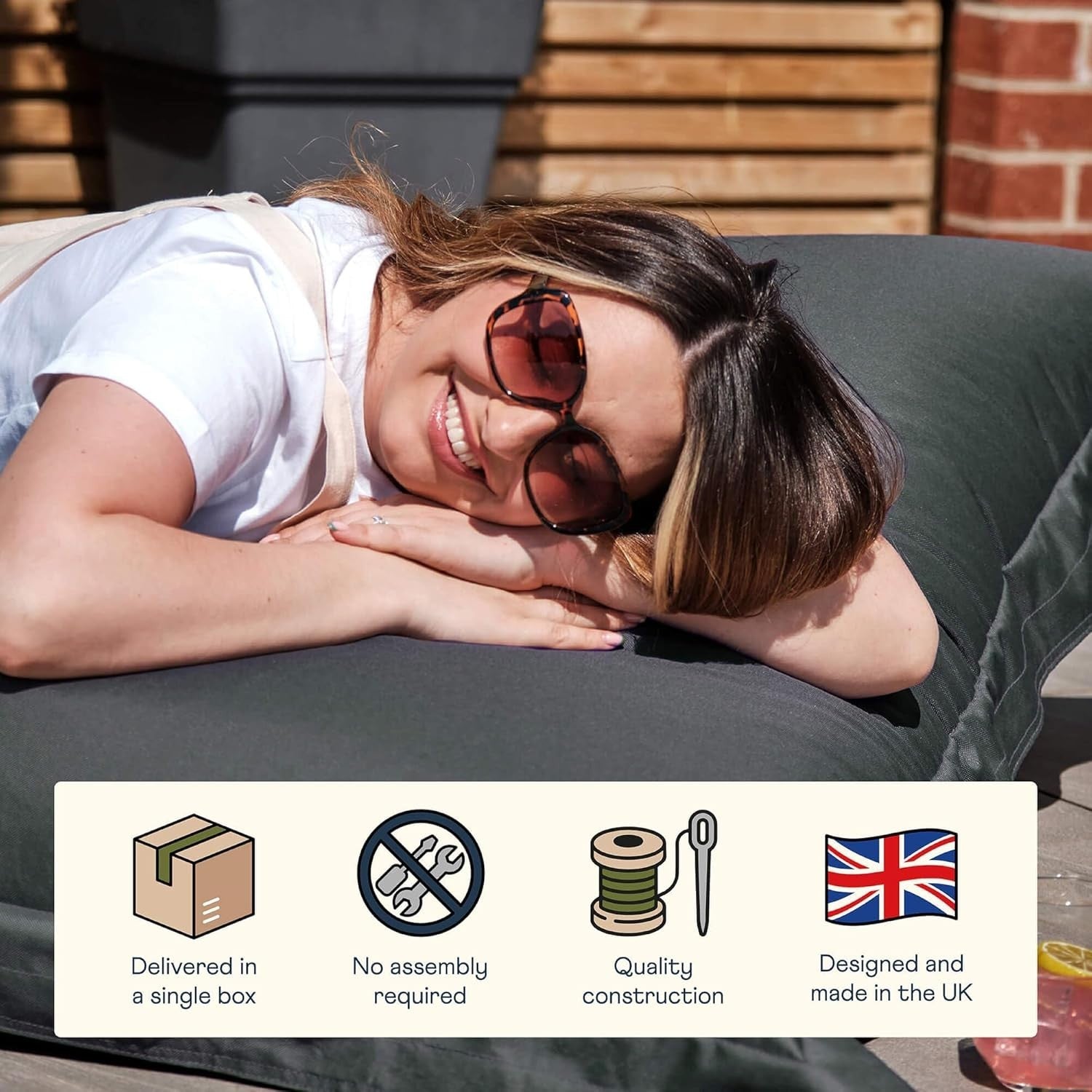 XXL Charcoal Grey Bean Bag Chair Outdoor Waterproof Garden Floor Lounger Seat