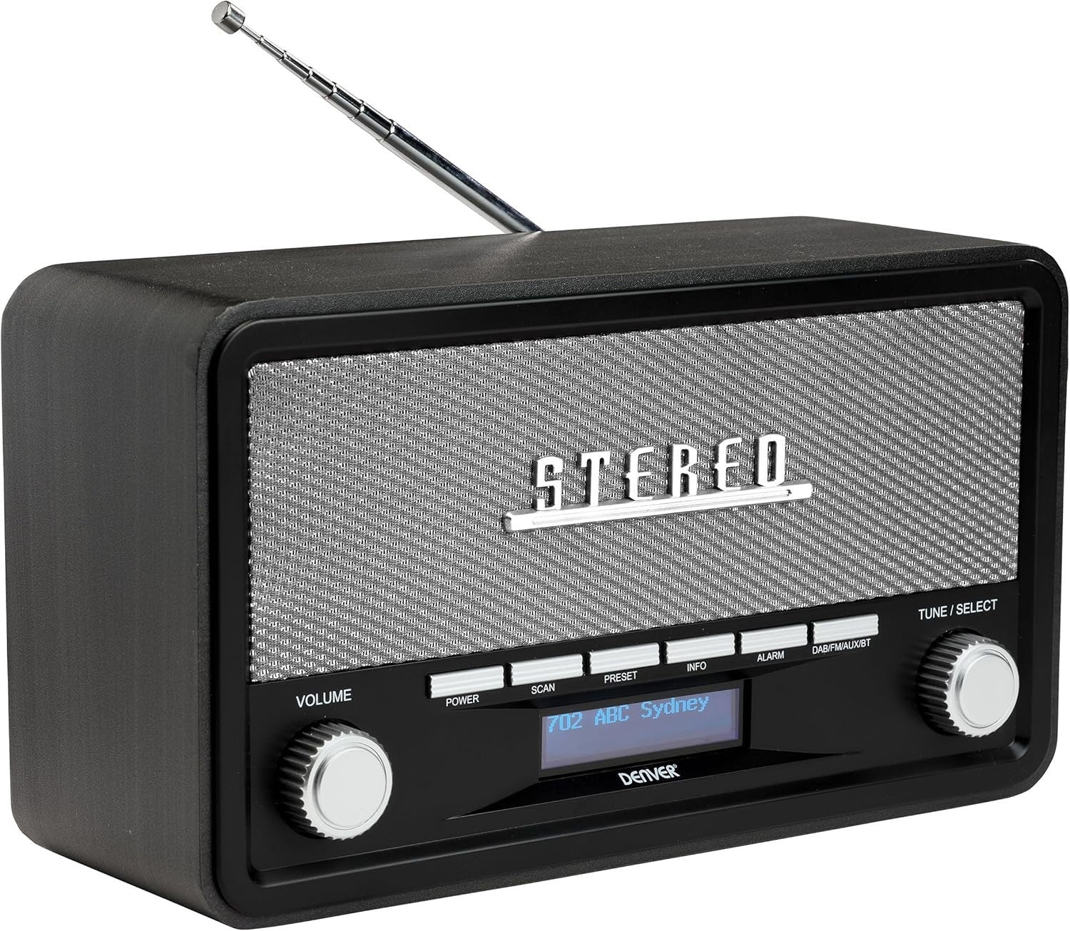 Retro DAB/DAB+ & FM Bluetooth Radio with Dual Alarm Clock & AUX – Grey Wood