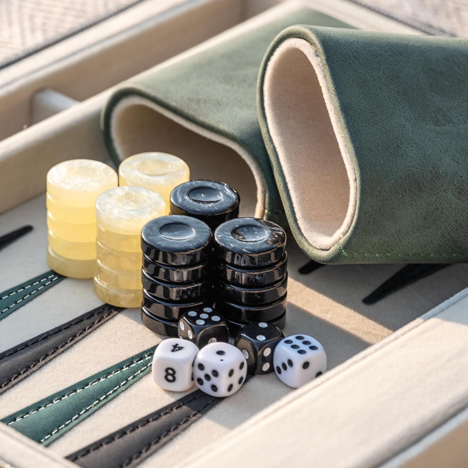 9.4 Inch Travel Backgammon Set Faux Folding Board Portable Game