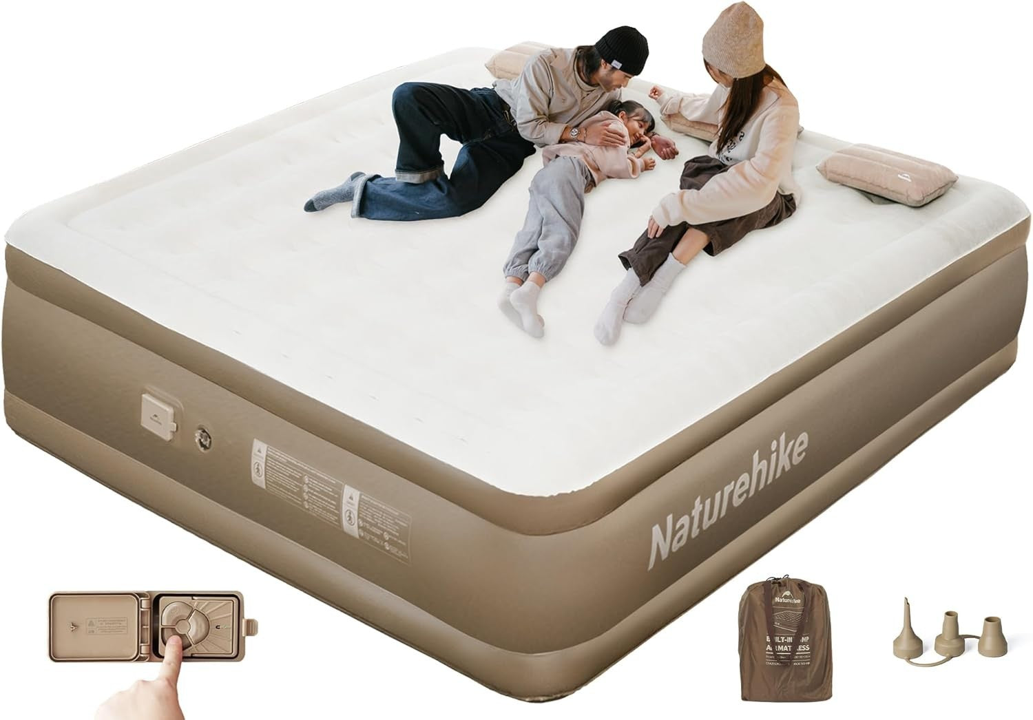 3-Person Inflatable Mattress Air Bed Built-in Pump, 200x180x45cm, Camping & Home