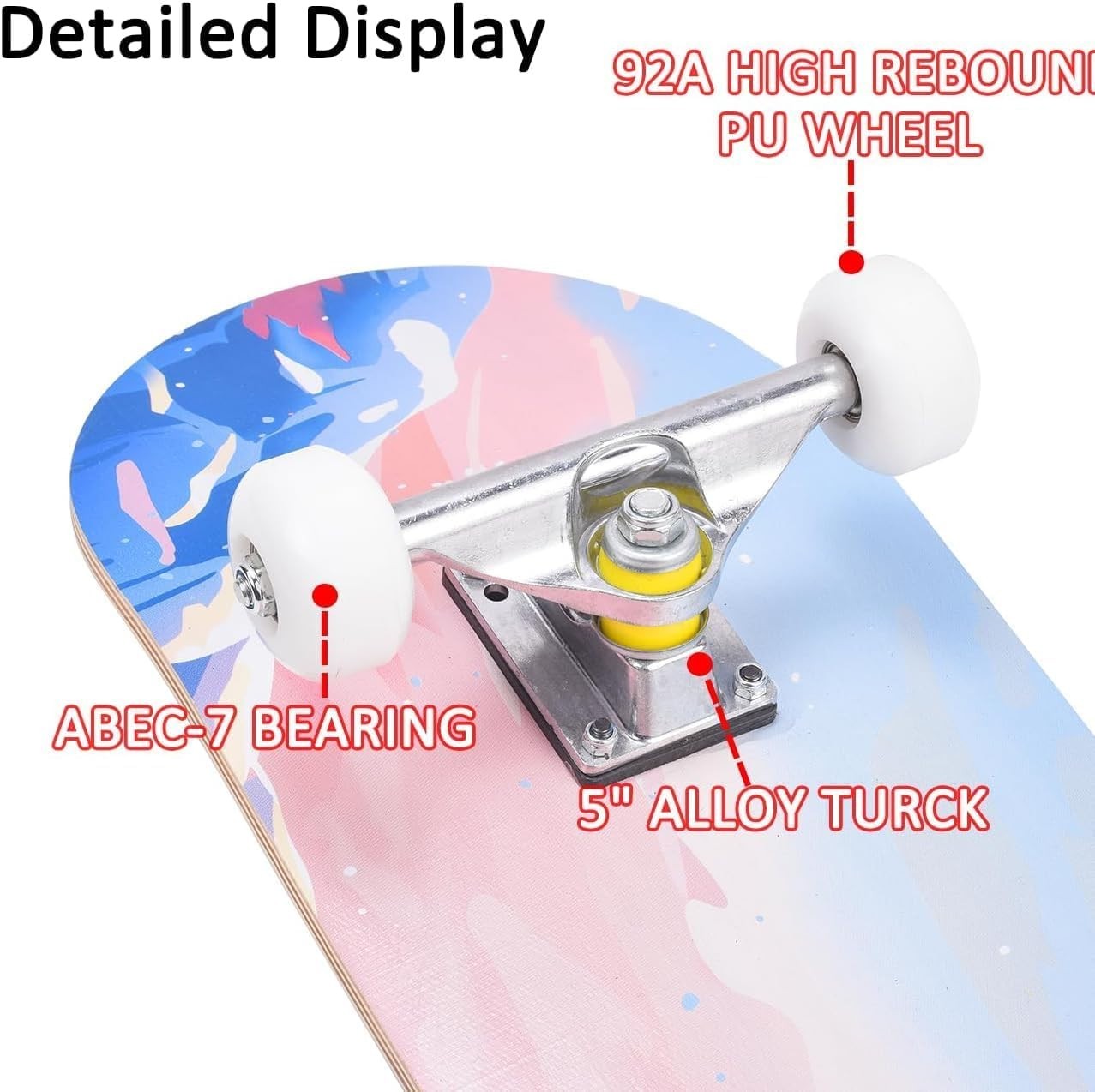 31" Maple Double Kick Skateboard Beginners Kids Adults Pink w/ T-Tool Grip Deck