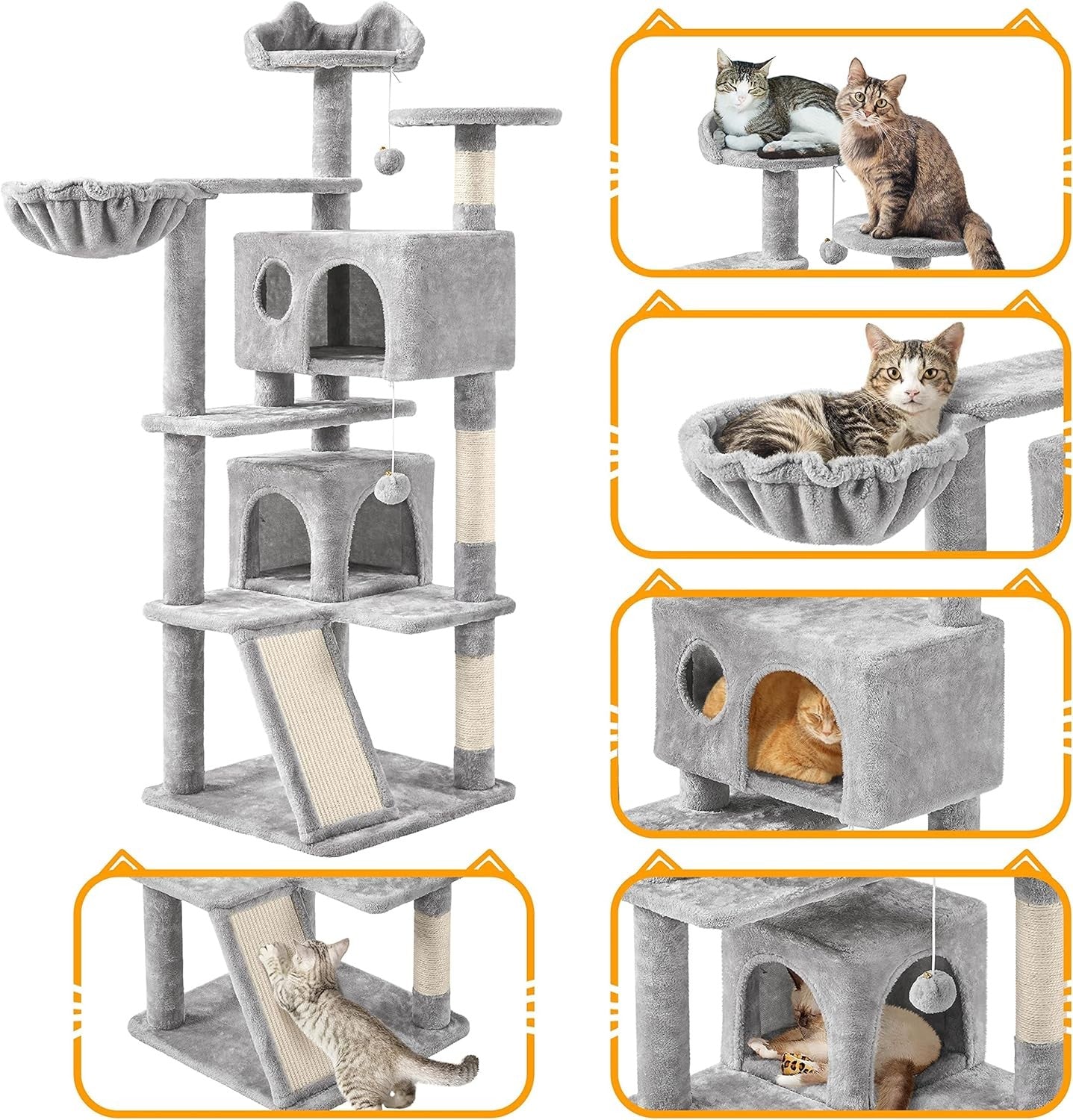 Large Cat Tree 144.5cm Multi Level Tower With Condos Scratching Posts