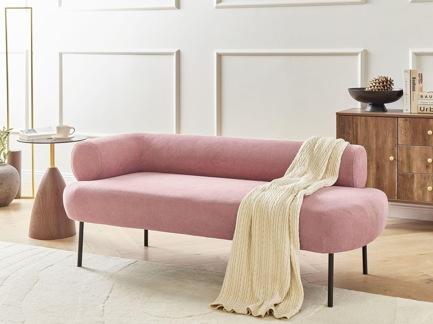 Pink Left Hand Chaise Lounge Modern Polyester Fabric Water-Repellent Legs