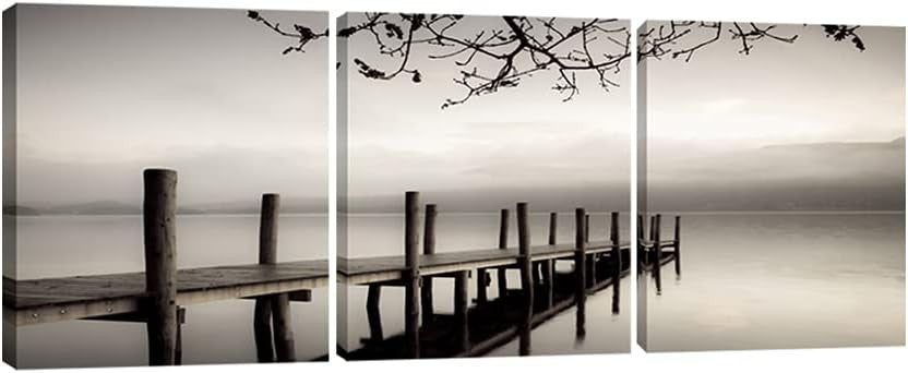12"x12" Black White 3 Piece Landscape Canvas Wall Art – Modern Decor