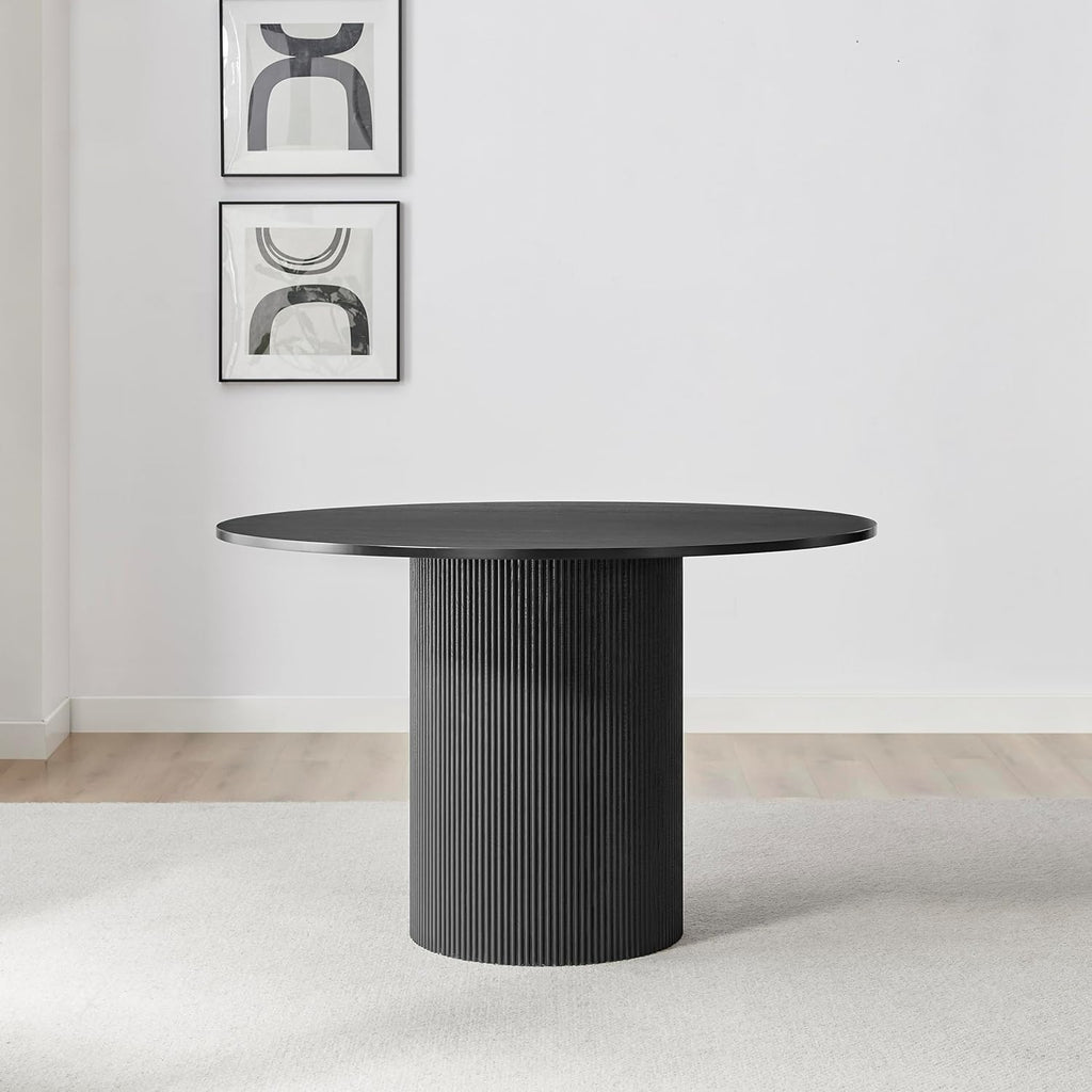Black Round Pedestal Dining Table 120cm Scandi Modern Wood 4-6 Seat