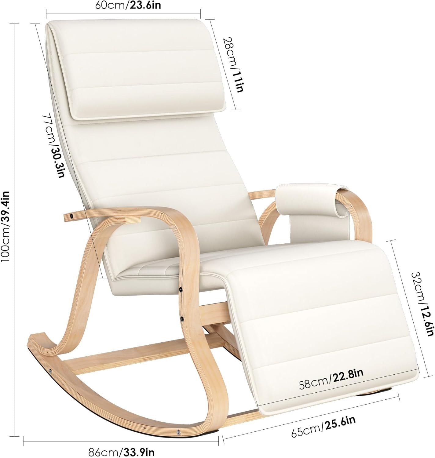 Comfortable Nursery Rocking Chair with Cushion & Adjustable Footrest, Beige