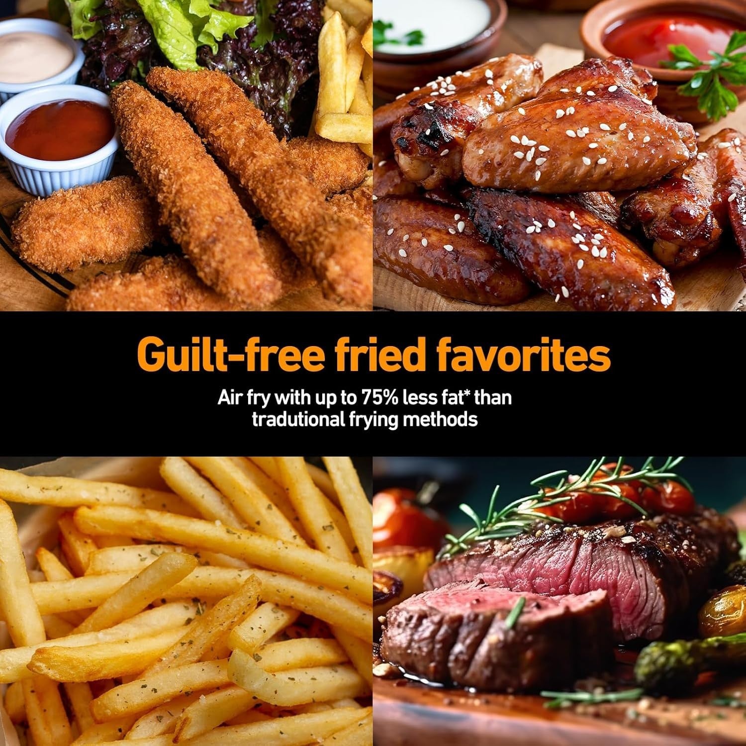 Dual Basket Air Fryer 9L 2x4.5L 8 Presets LED 50-200°C Nonstick